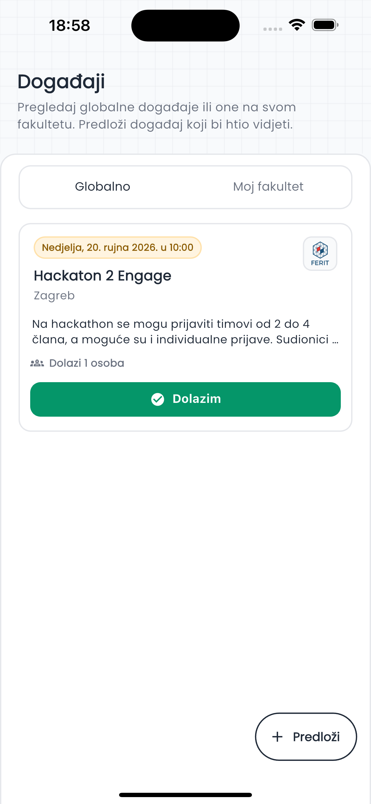 MoorEdu događaji zaslon